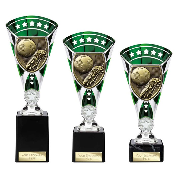 COBRA STAR CUP FOOTBALL BOOT & BALL - GREEN & SILVER - AVAILABLE IN 3 SIZES (21CM - 25.5CM)